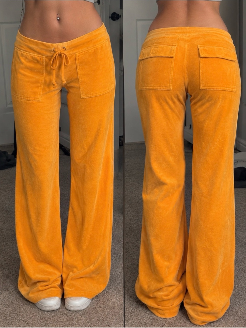 Y2K Velour Wide-Leg Lounge Pants in Mustard Yellow